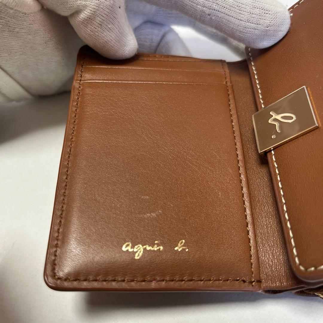 Agnes b アニエスベー　ブラウン レザー 三つ折り財布　ミニウォレット