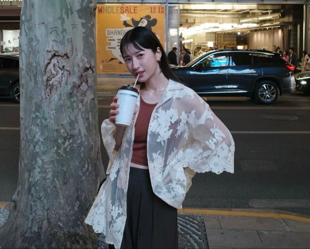 ★週末限定SALE【美品】クラネSHEER FLOWER LACE SHIRTS