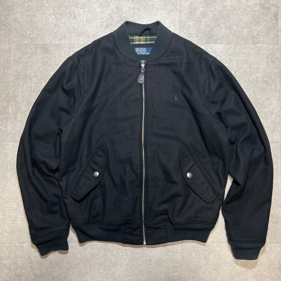 希少✨ラルフローレンPOLOボンバージャケット毛ウールSオールブラック内柄｜良品