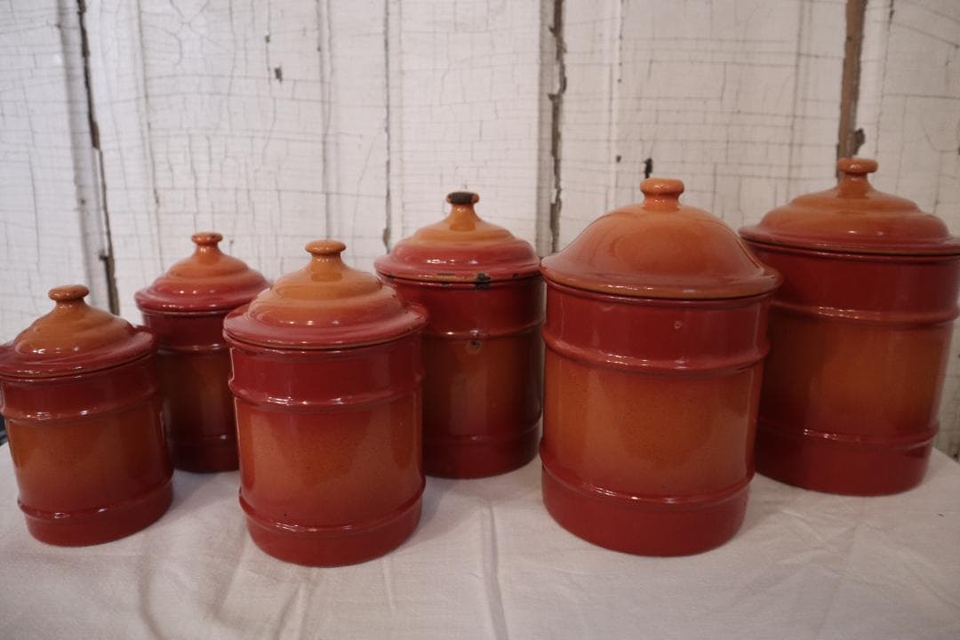 アンティークホーローキャニスター６客+SEL缶セット