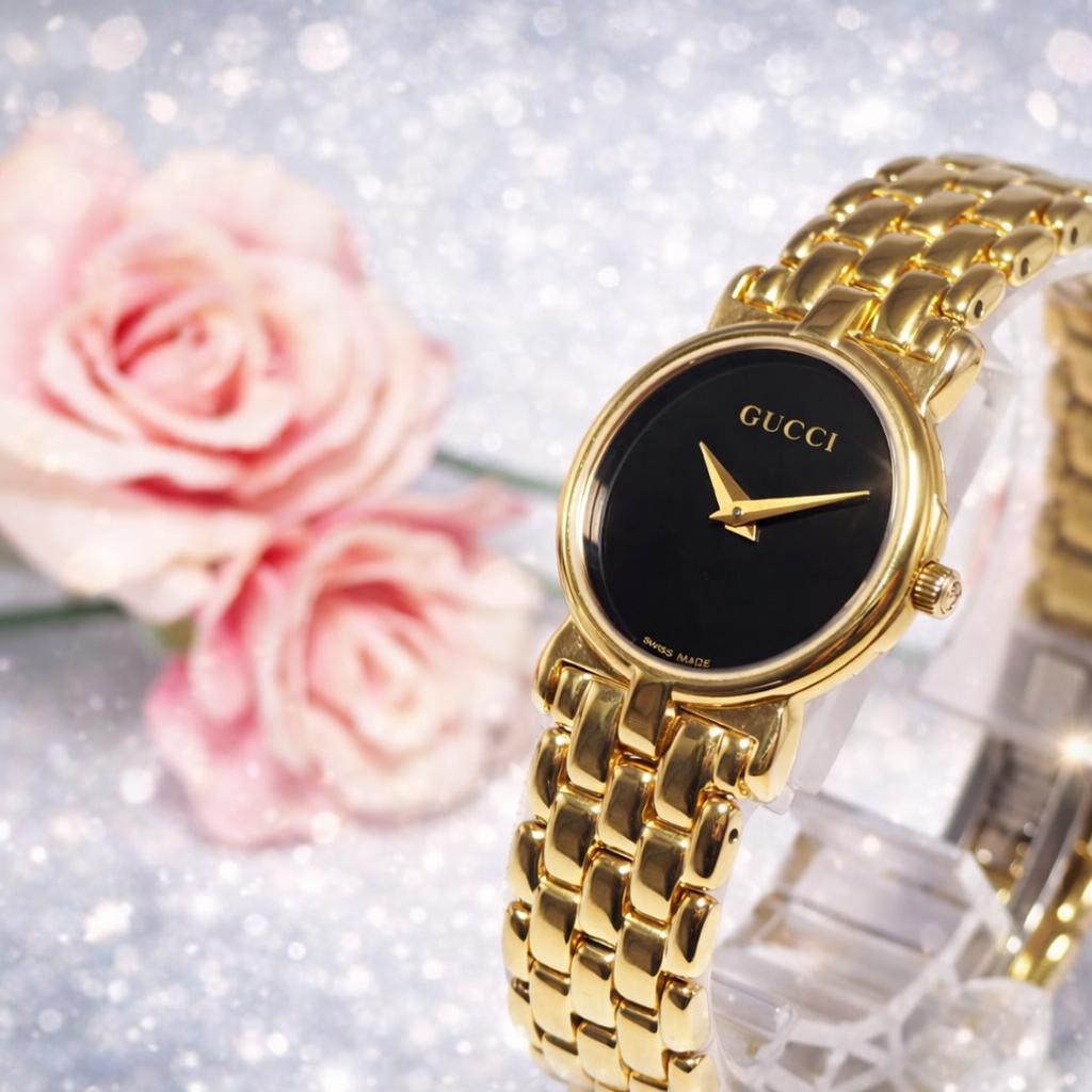 美品 グッチ GUCCI 3400L 黒文字盤 レディース 腕時計 H570