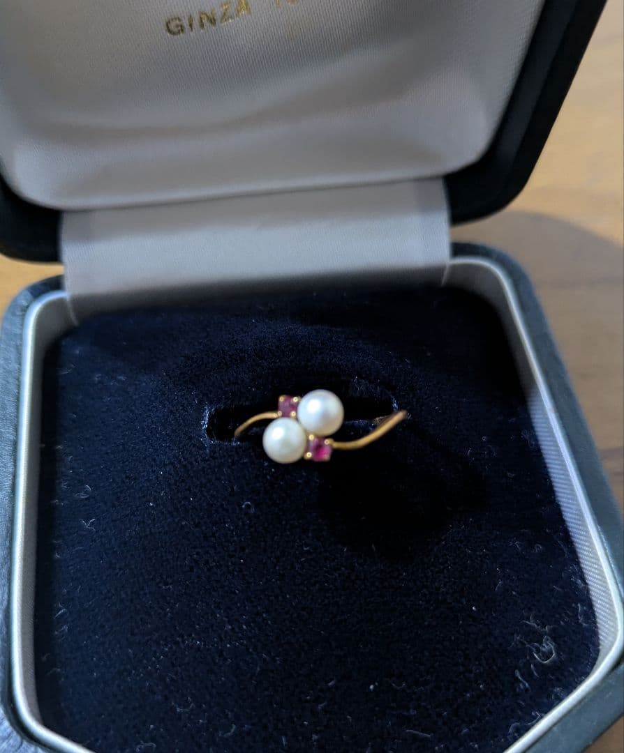 【刻印あり】18K指輪　8号　ミキモト　ベビーパール　ルビーリング