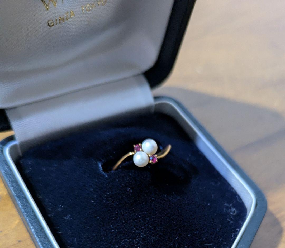 【刻印あり】18K指輪　8号　ミキモト　ベビーパール　ルビーリング