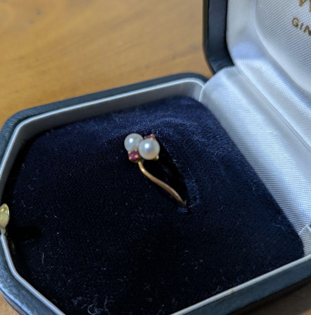 【刻印あり】18K指輪　8号　ミキモト　ベビーパール　ルビーリング