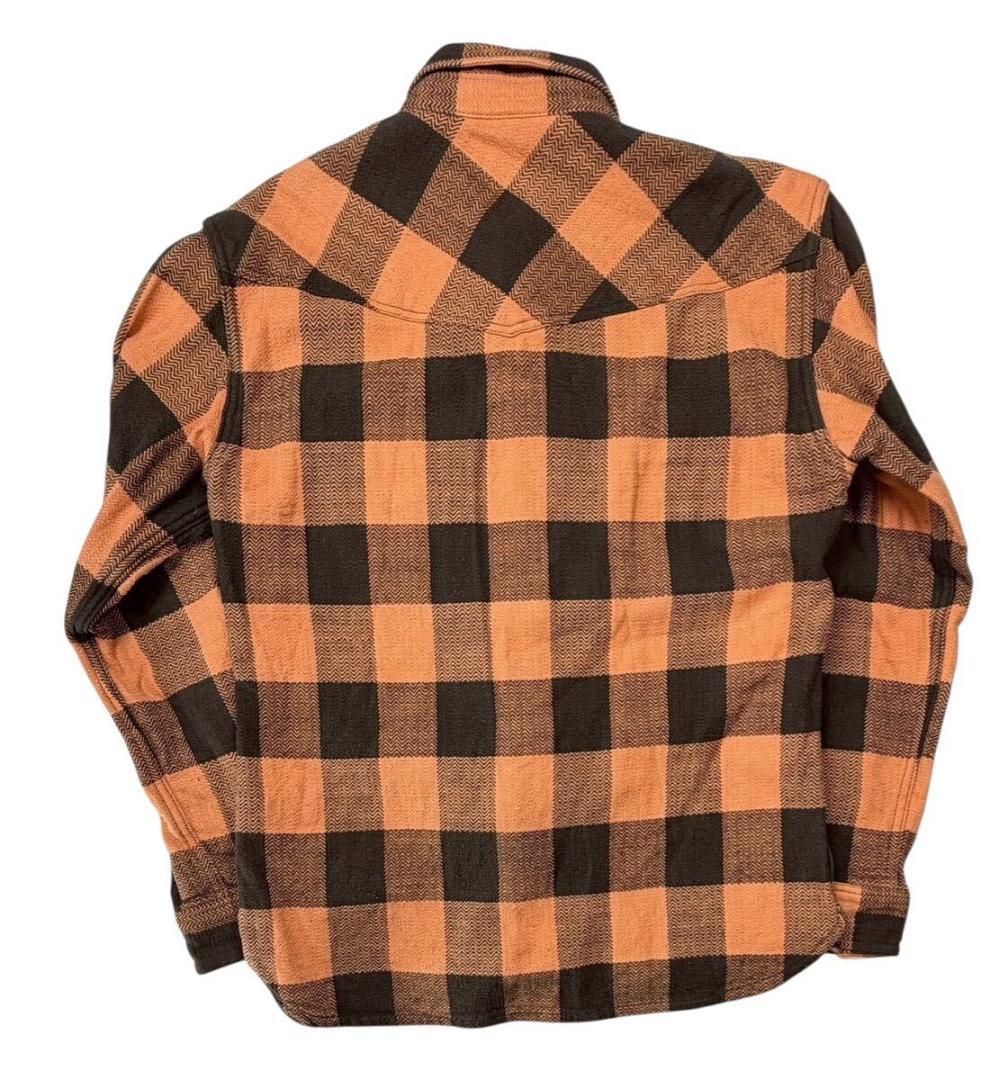 フラットヘッド バッファローチェック ヘビーネルシャツ オレンジ/ブラック 40