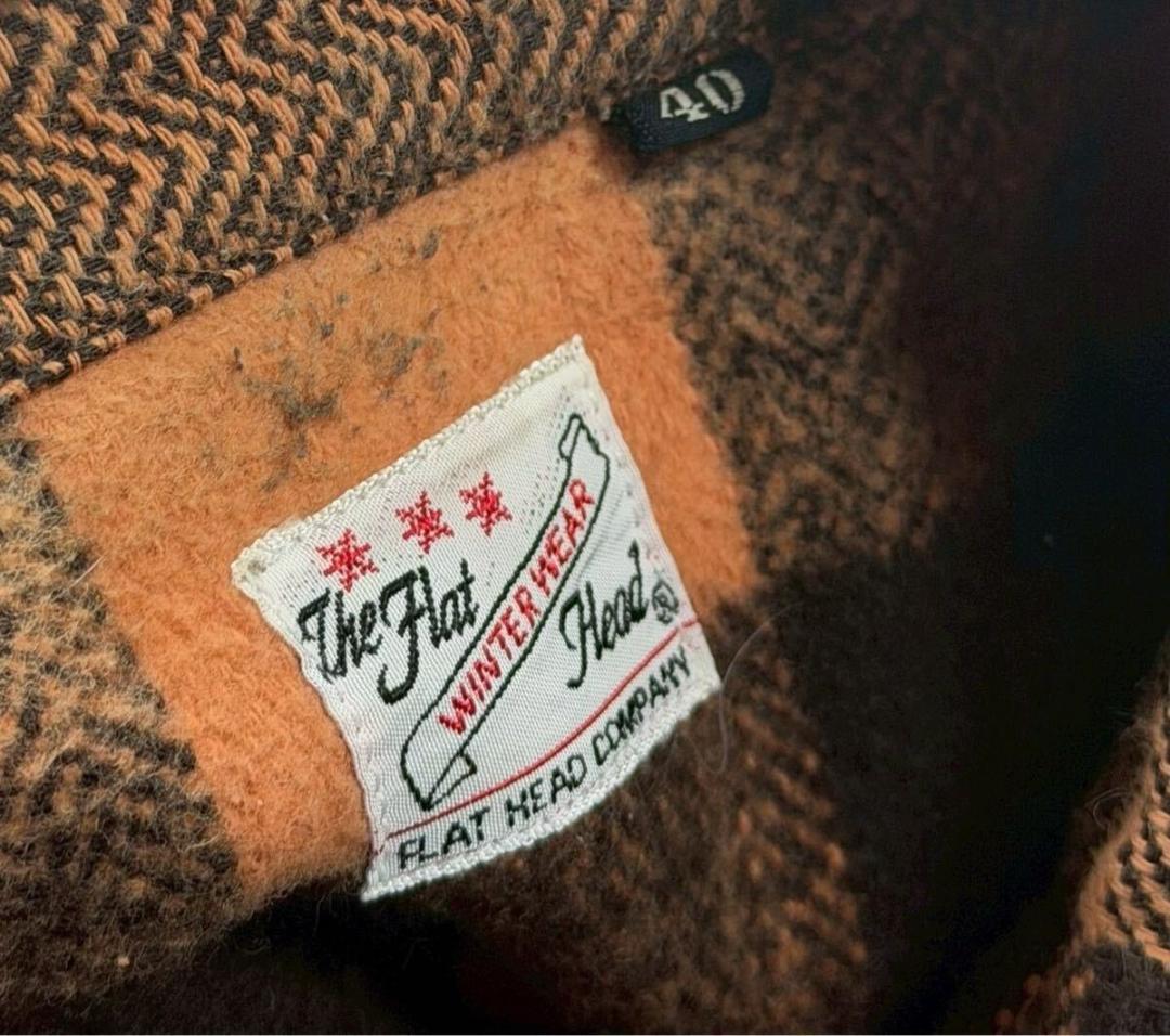 フラットヘッド バッファローチェック ヘビーネルシャツ オレンジ/ブラック 40