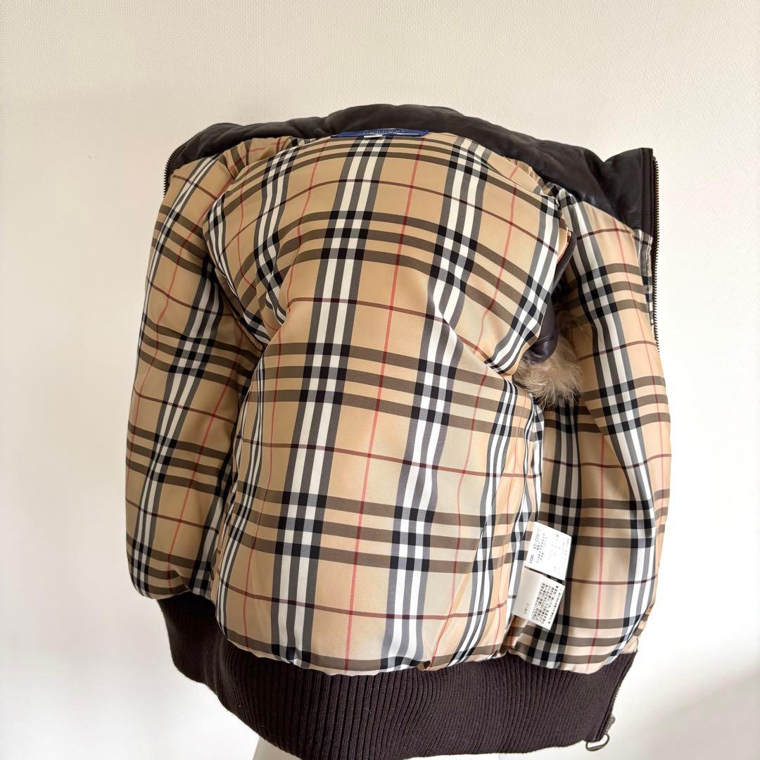 バーバリーブルーレーベル 羊革 ラムレザー ダウンベスト 38 ノバチェック