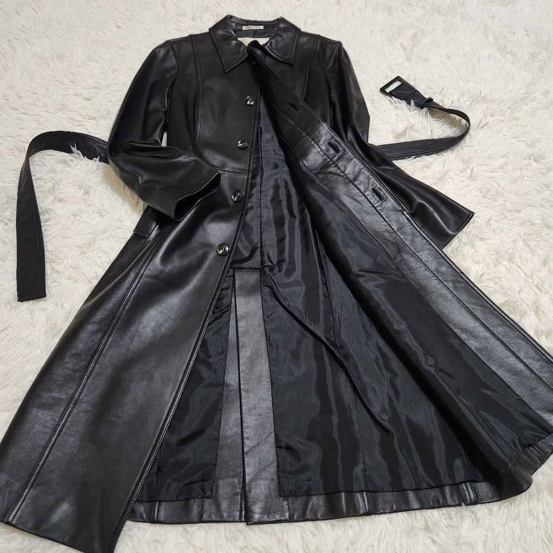 【美品】Pinky&Dianne 羊革 比翼 ラムレザー ロングコート ベルト