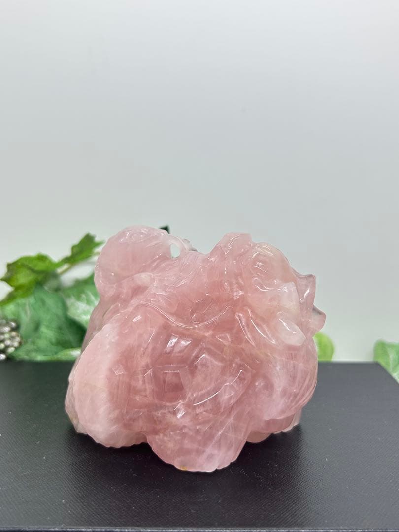天然石ローズクォーツ　玄武龍亀置物　No.1865