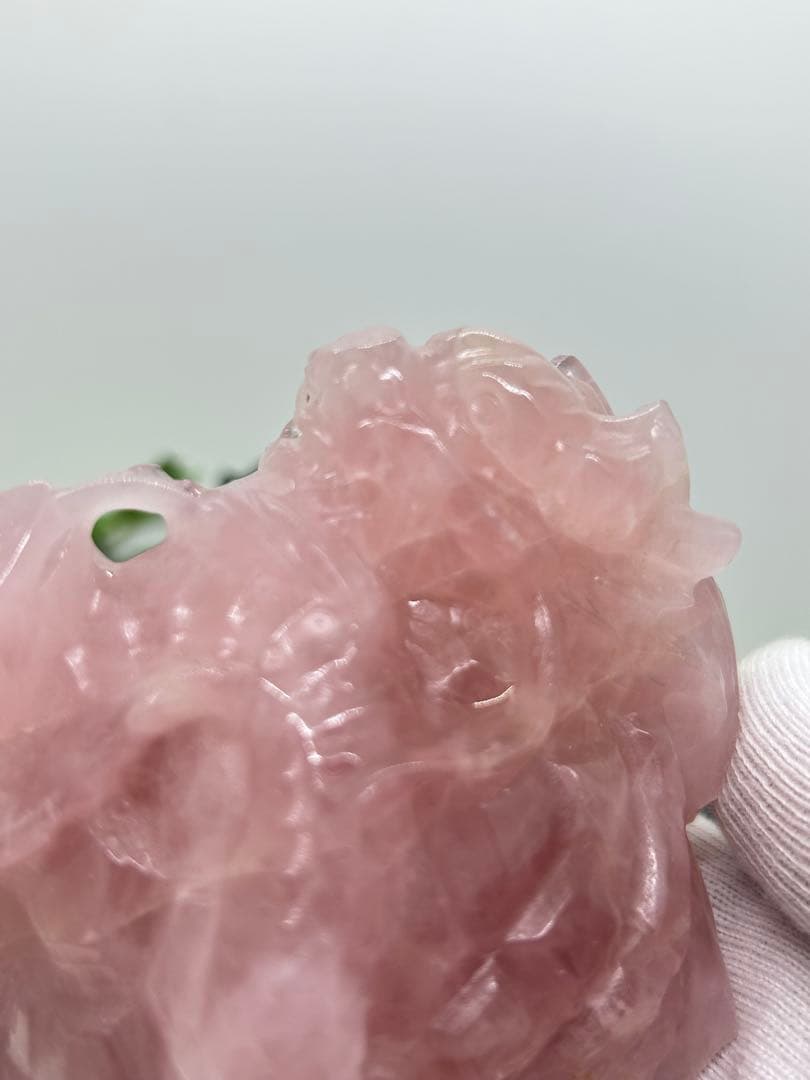 天然石ローズクォーツ　玄武龍亀置物　No.1865
