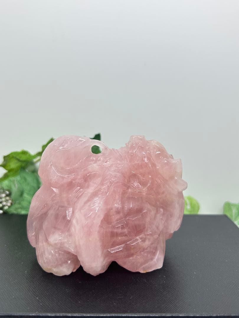 天然石ローズクォーツ　玄武龍亀置物　No.1865