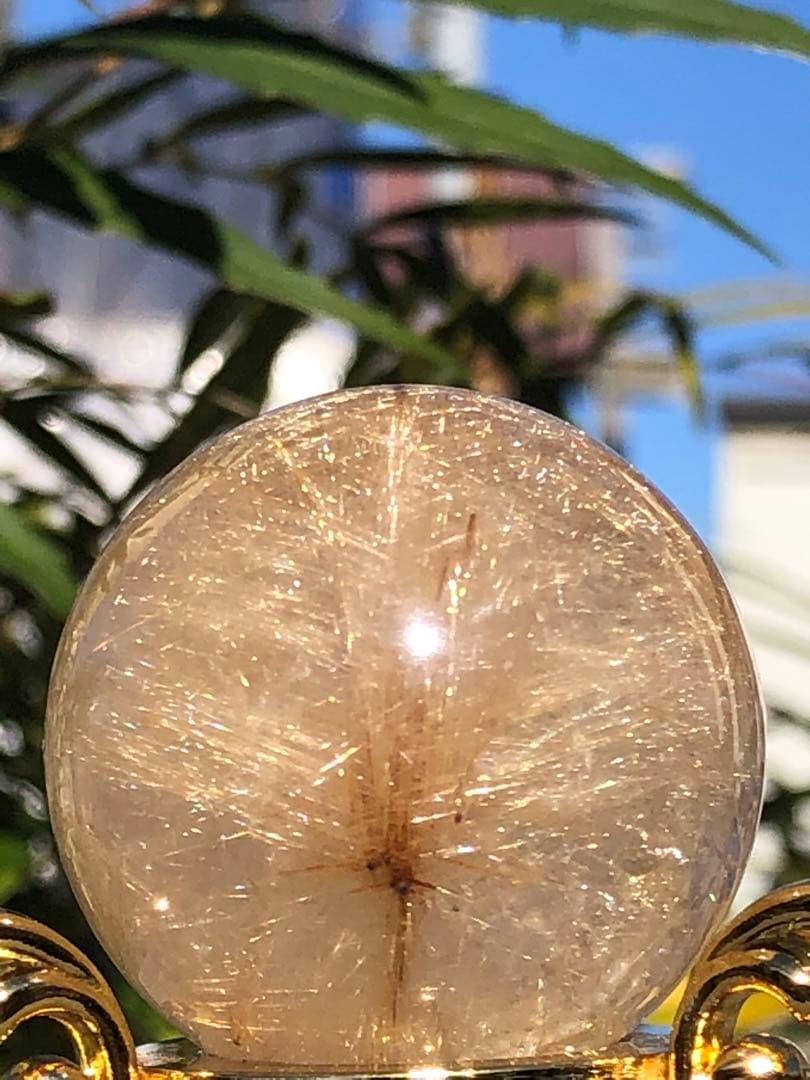 ❤️ ✳金運アップ レア　35.5mm ゴールド　ルチルクォーツ 丸玉（75）