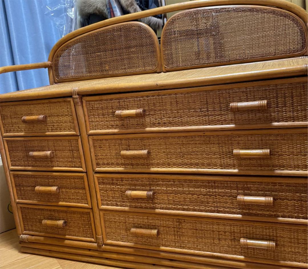 レトロ　ラタン　籐製チェスト