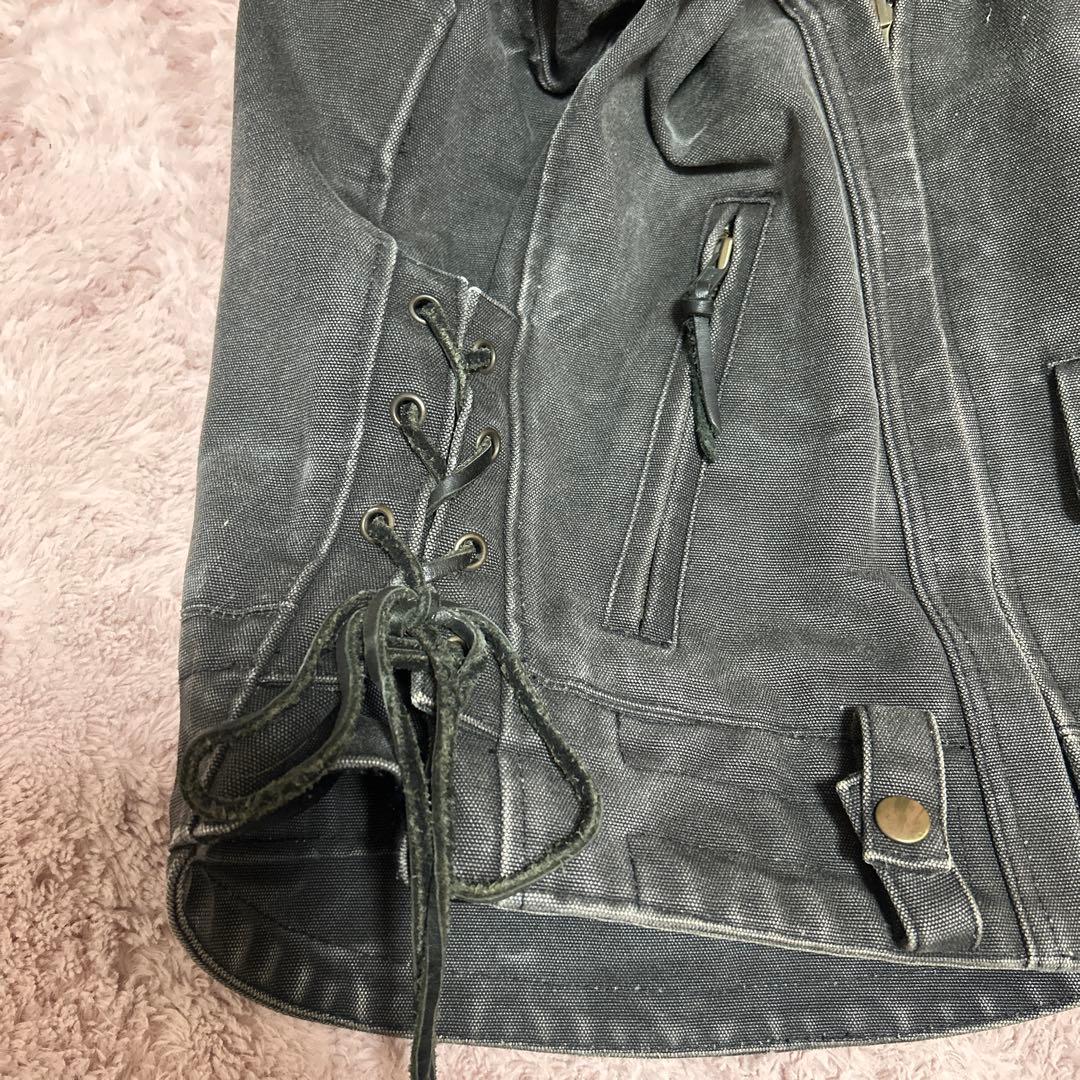 カドヤ　ダークグレー （黒）帆布 ダブルライダースジャケット