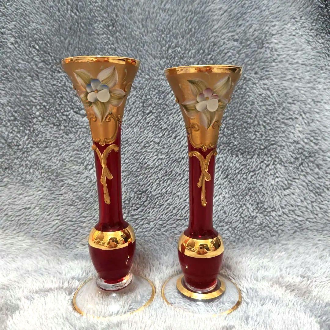 Murano ムラーノ　イタリア製 ベネチアンガラス ペア花瓶　置物　2個セット