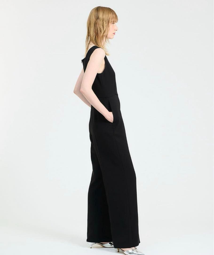 値下げ エストネーション スクエアネックノースリーブ オールインワン 黒 38