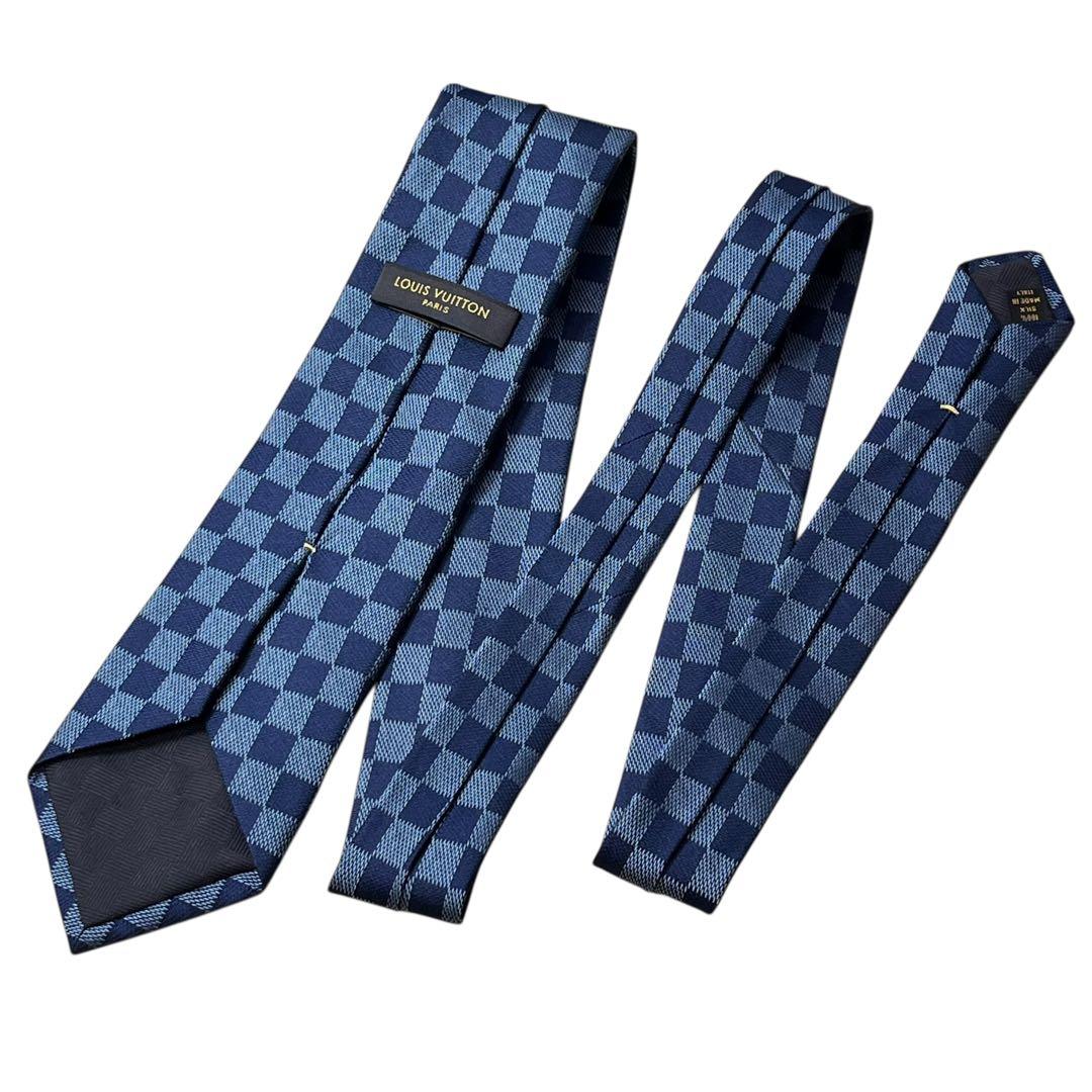 美品　ルイヴィトン　ダミエ　高級ネクタイ　ネイビー　青　現行タグ　イタリア製