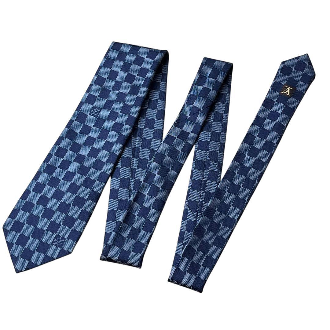 美品　ルイヴィトン　ダミエ　高級ネクタイ　ネイビー　青　現行タグ　イタリア製