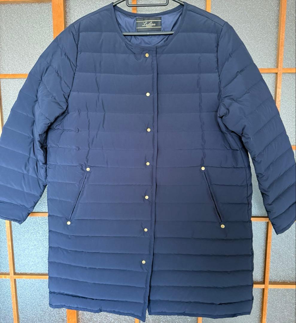 【未使用級】Leilian ノーカラー ライトダウンコート 13号