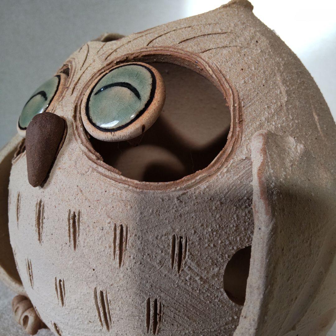 ふくろうのランプ　フクロウ照明　明山陶業　信楽焼