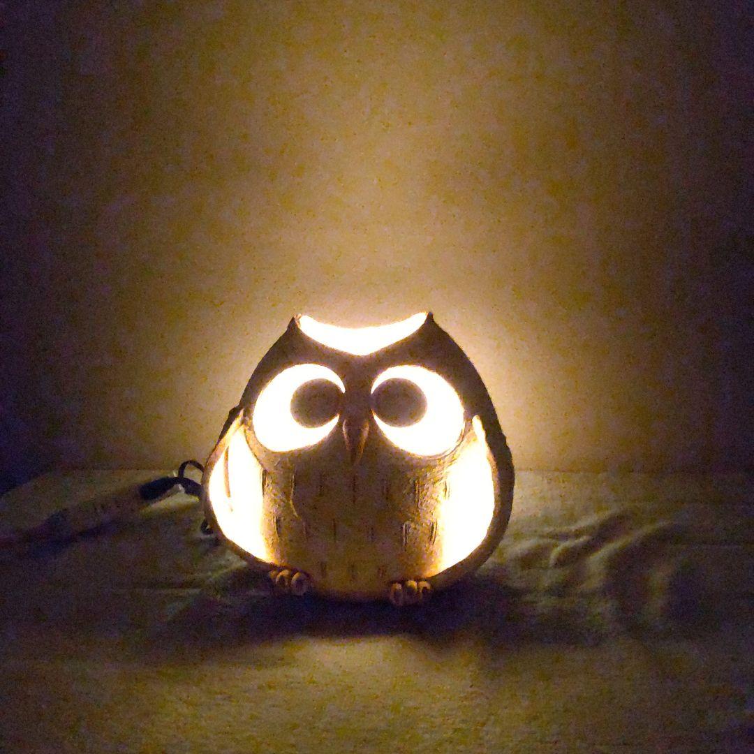 ふくろうのランプ　フクロウ照明　明山陶業　信楽焼