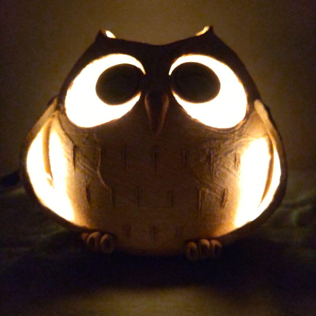 ふくろうのランプ　フクロウ照明　明山陶業　信楽焼