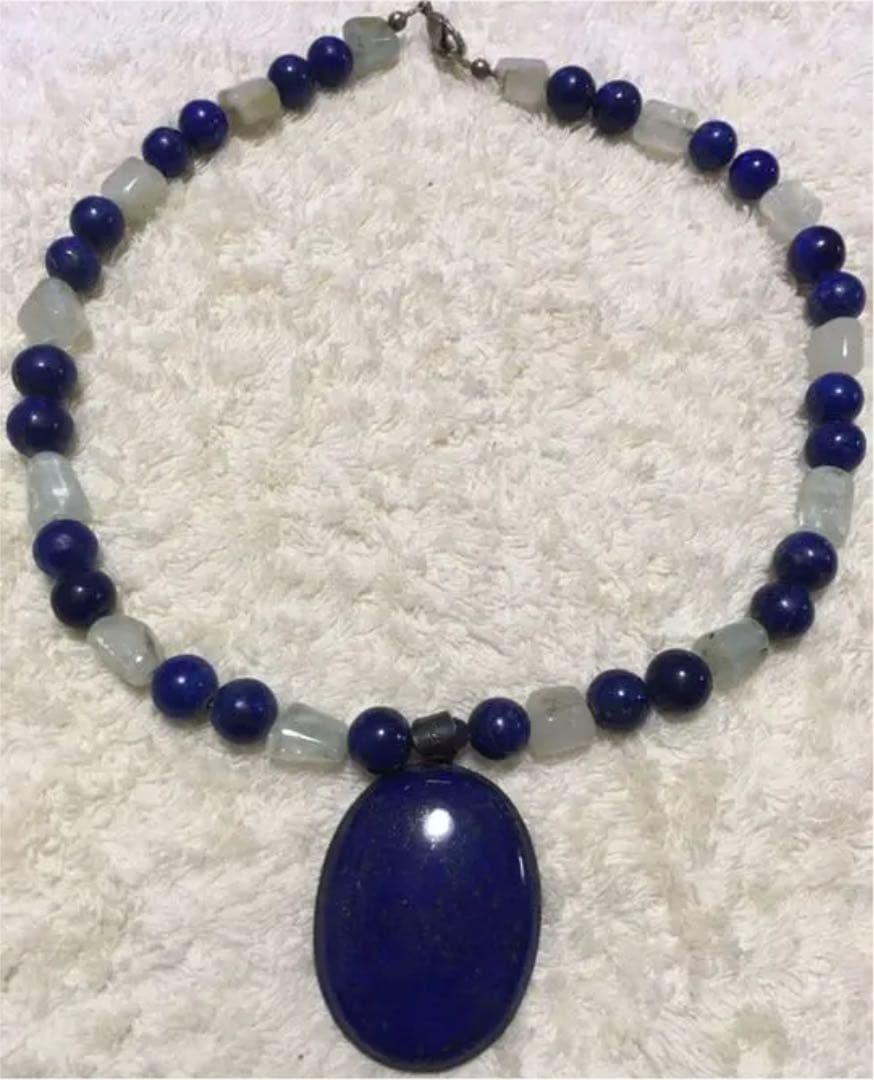 ラピスラズリとアクアマリン　ペンダント　濃紺　パイライト　天然石