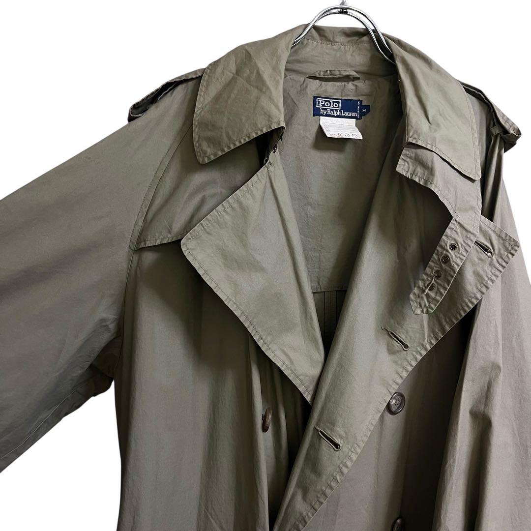 90s ポロラルフローレン トレンチコート M コットン ロング丈 カーキ 名作