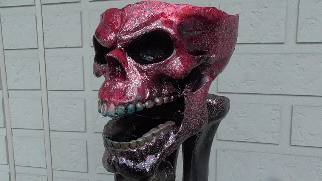 スカル ドクロ 頭蓋骨 アート オブジェ 展示品 灰皿 王冠 75センチ