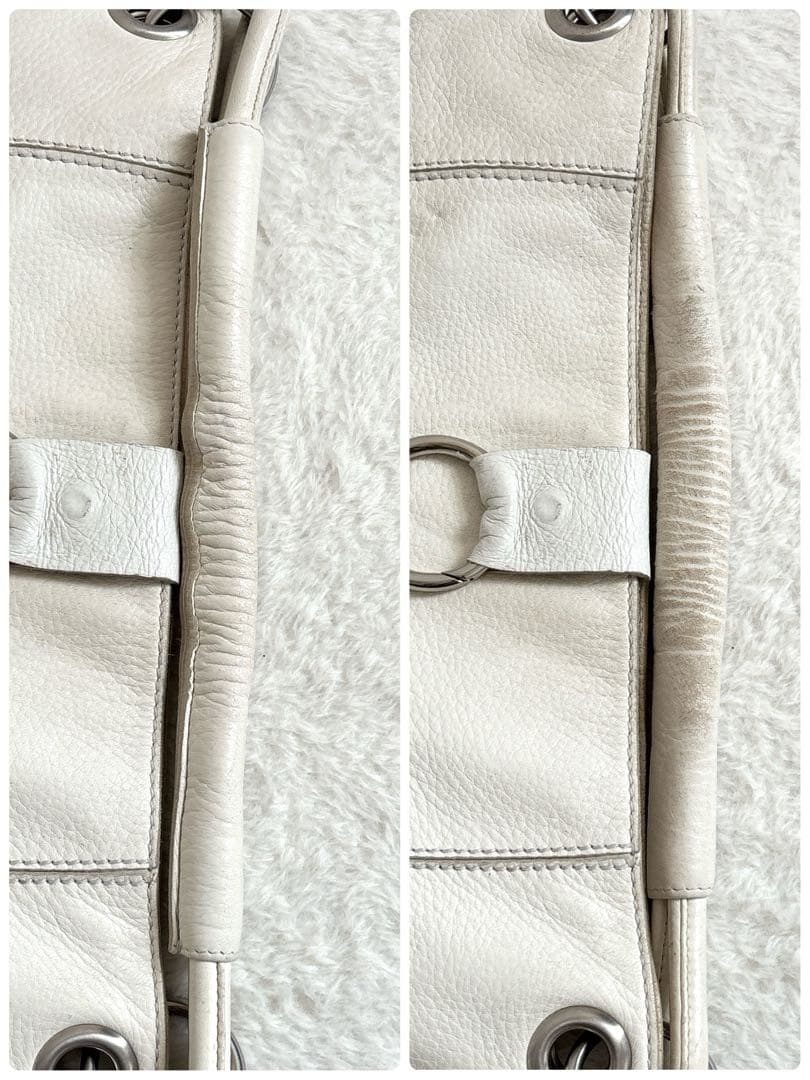 Bottega Veneta トートバッグ レザー シボ革 ホワイト 白 肩掛け