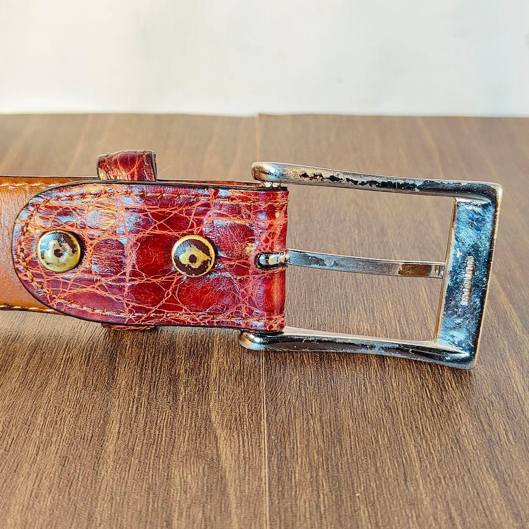 【ヴィンテージ90’s】【USA製】高級リアルクロコダイルベルト　バーガンディ艶