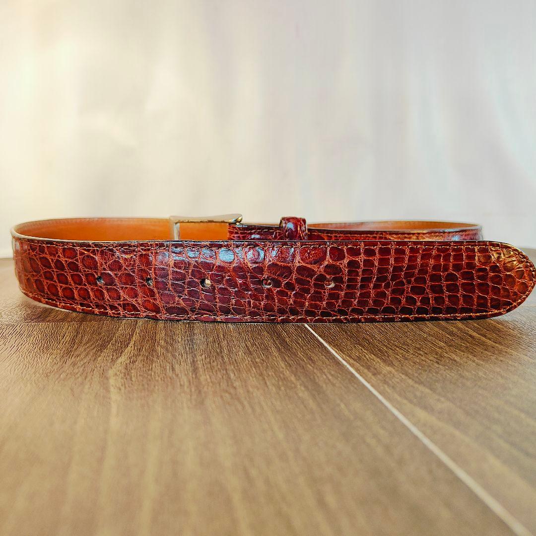 【ヴィンテージ90’s】【USA製】高級リアルクロコダイルベルト　バーガンディ艶