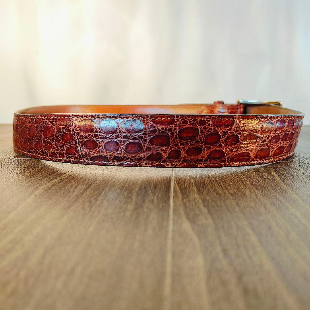 【ヴィンテージ90’s】【USA製】高級リアルクロコダイルベルト　バーガンディ艶