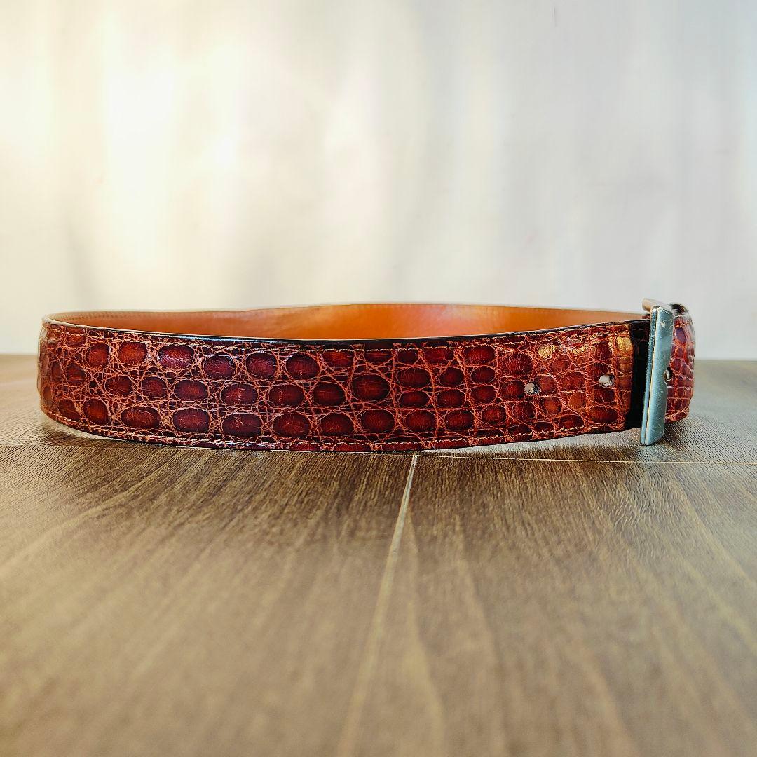 【ヴィンテージ90’s】【USA製】高級リアルクロコダイルベルト　バーガンディ艶