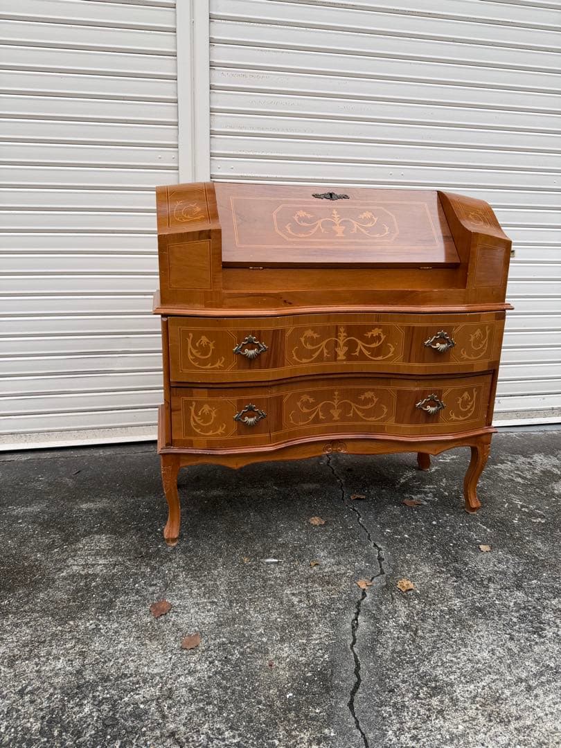 イタリア 象嵌 ライティング ビューロー デスク 猫脚 鍵付 チェスト