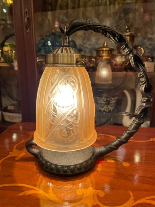 美品 ガラス ガレ風 アンティークランプ レトロランプ