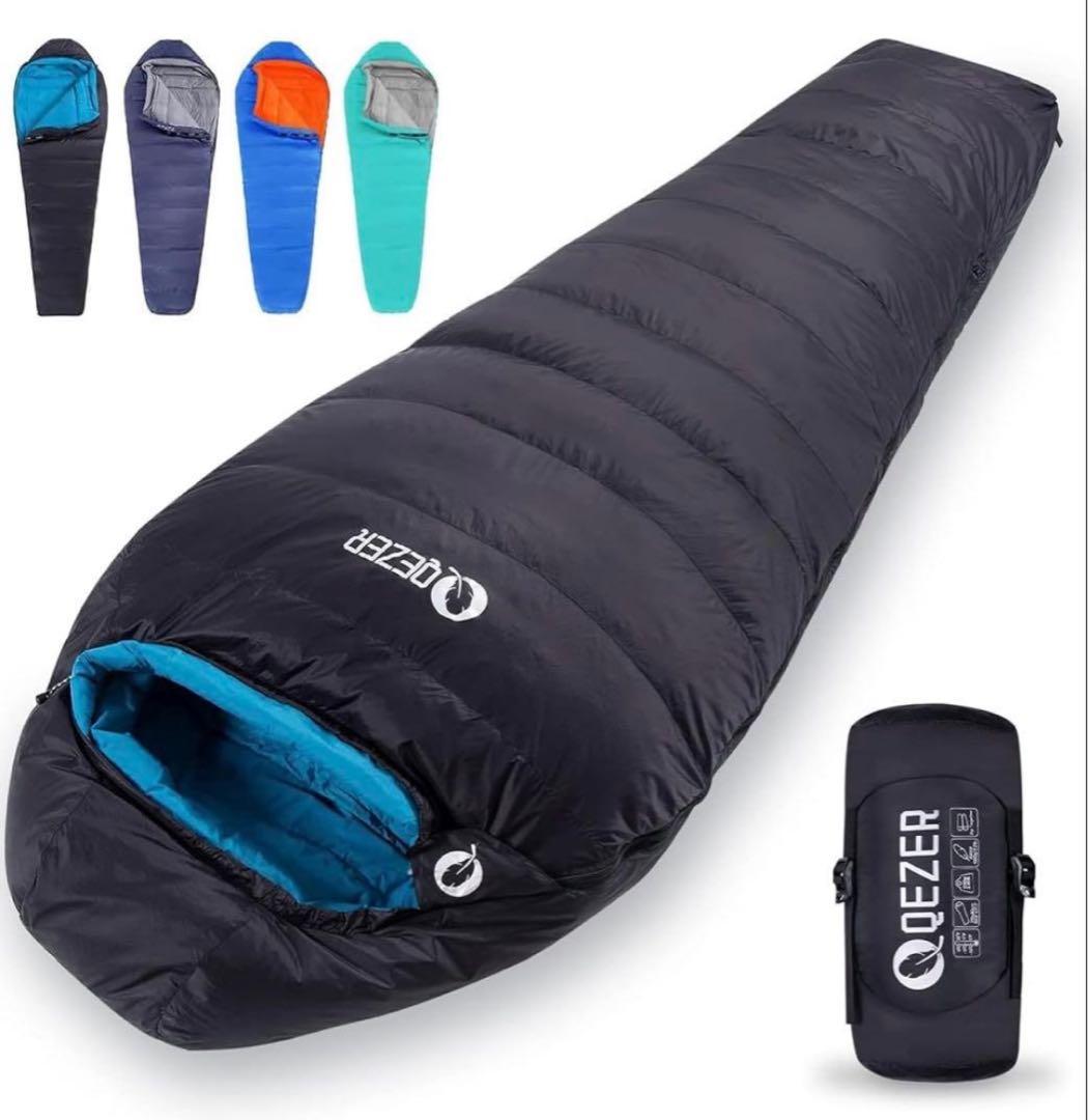 QEZER 寝袋 シュラフ　冬用　青　収納袋付き