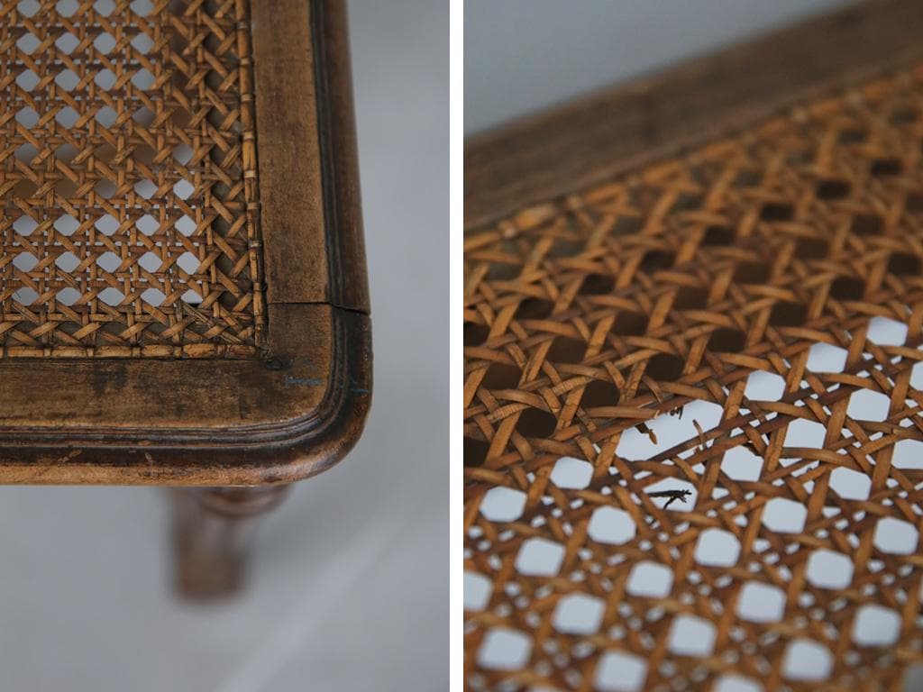 フランスアンティーク木製ベンチスツール/長椅子イス/腰掛け/籐ラタン90-144