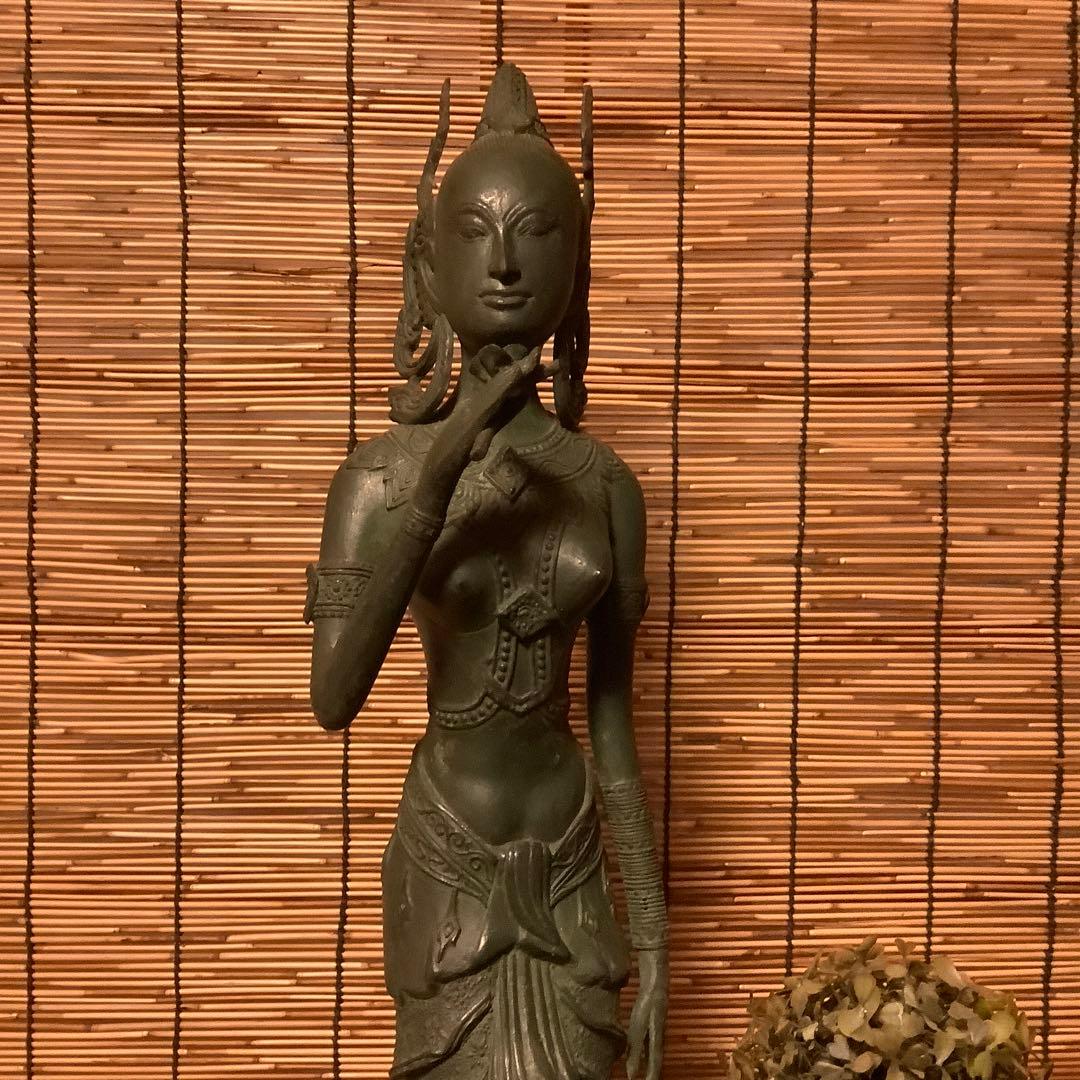 古玩・ビルマ期「女神像」土着信仰・ミャンマー・ダーミカラマ・ビルマ寺院・唐金