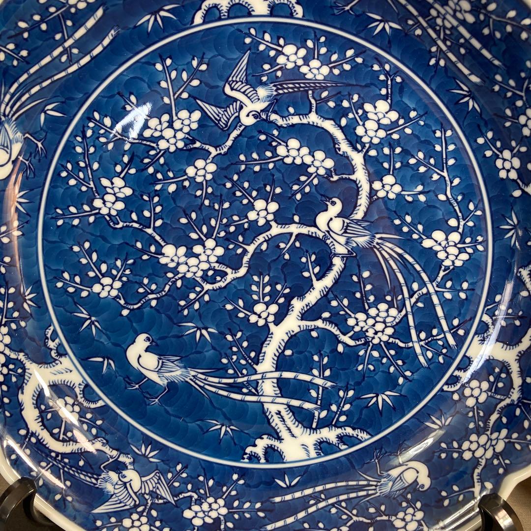 【源右衛門】古伊万里の伝統　日本の名窯　舘林源右衛門作　祥瑞手梅鳥文　大深皿