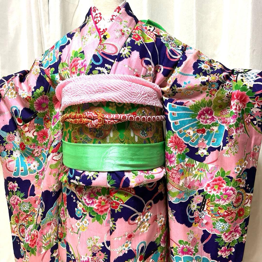 七五三　アンティーク着物セット　紫色　ピンク色　　水色　7歳　ハーフ成人式