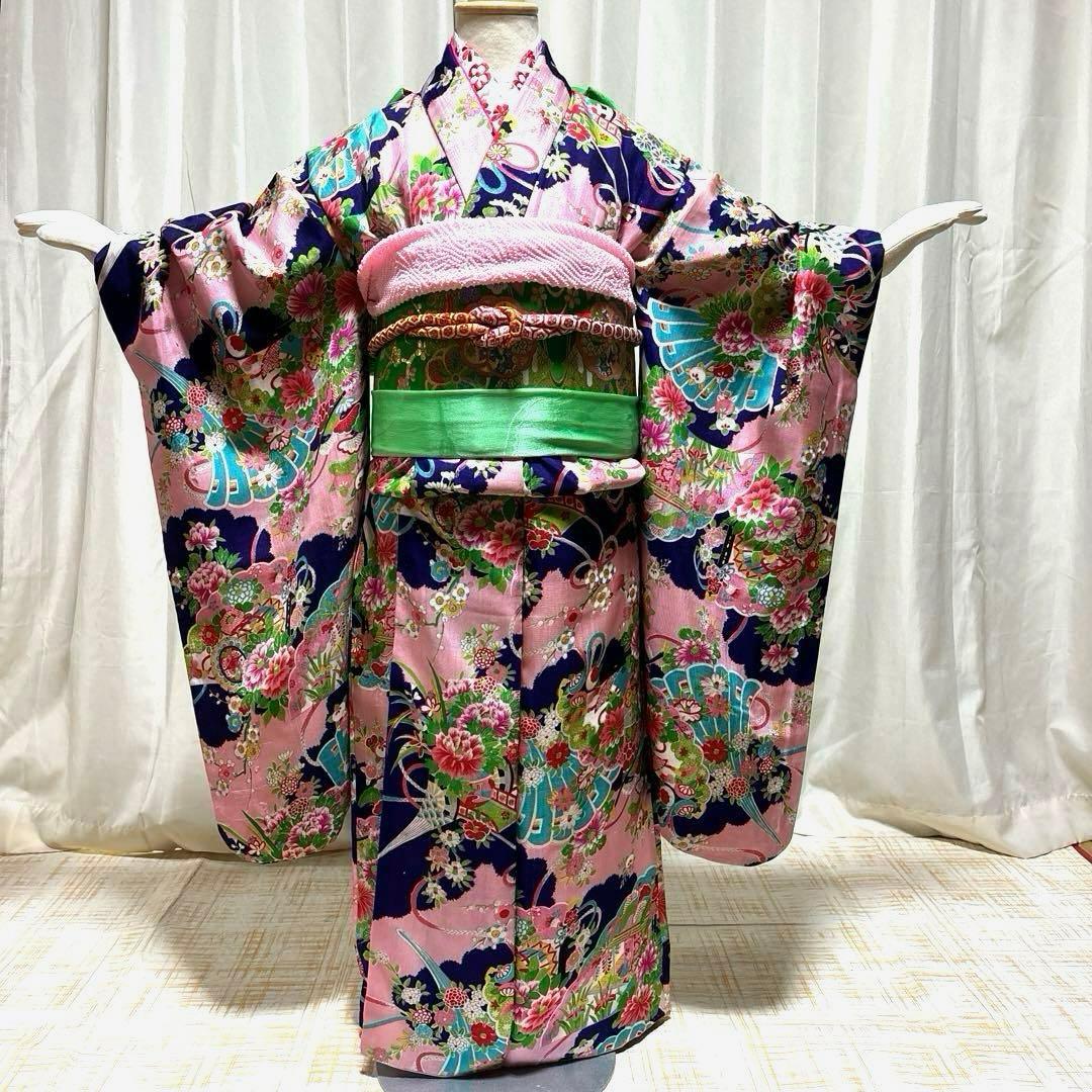 七五三　アンティーク着物セット　紫色　ピンク色　　水色　7歳　ハーフ成人式