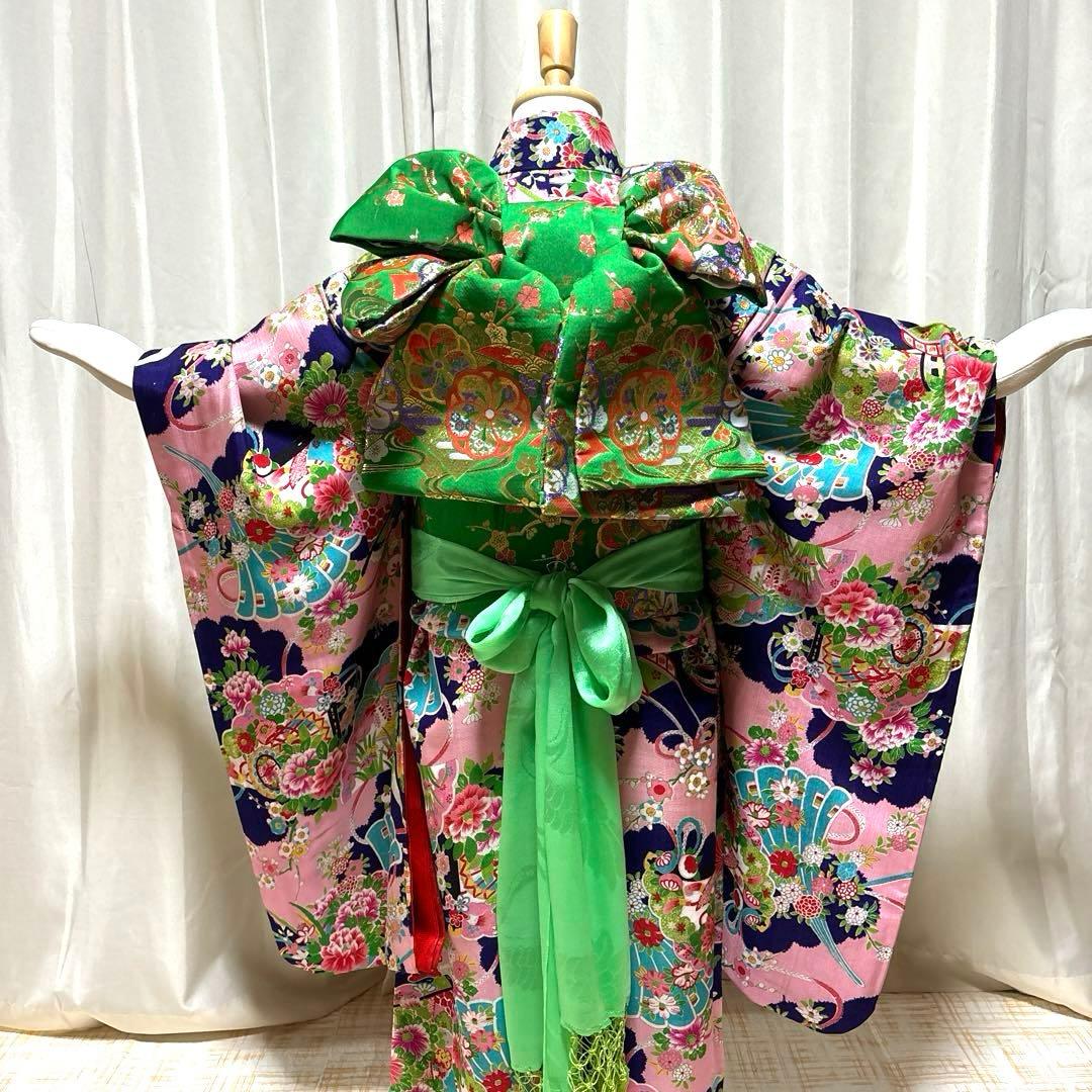 七五三　アンティーク着物セット　紫色　ピンク色　　水色　7歳　ハーフ成人式