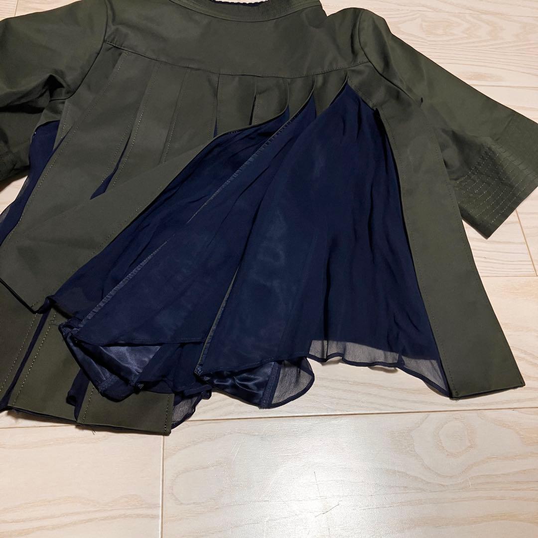 sacai バックプリーツ　異素材　半袖　プルオーバー　ウール　シルク　シフォン