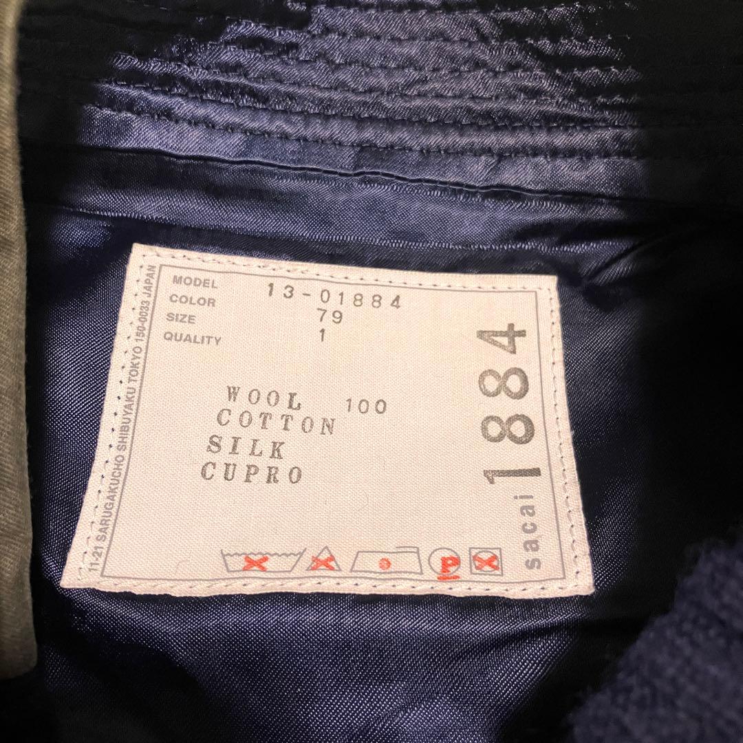 sacai バックプリーツ　異素材　半袖　プルオーバー　ウール　シルク　シフォン