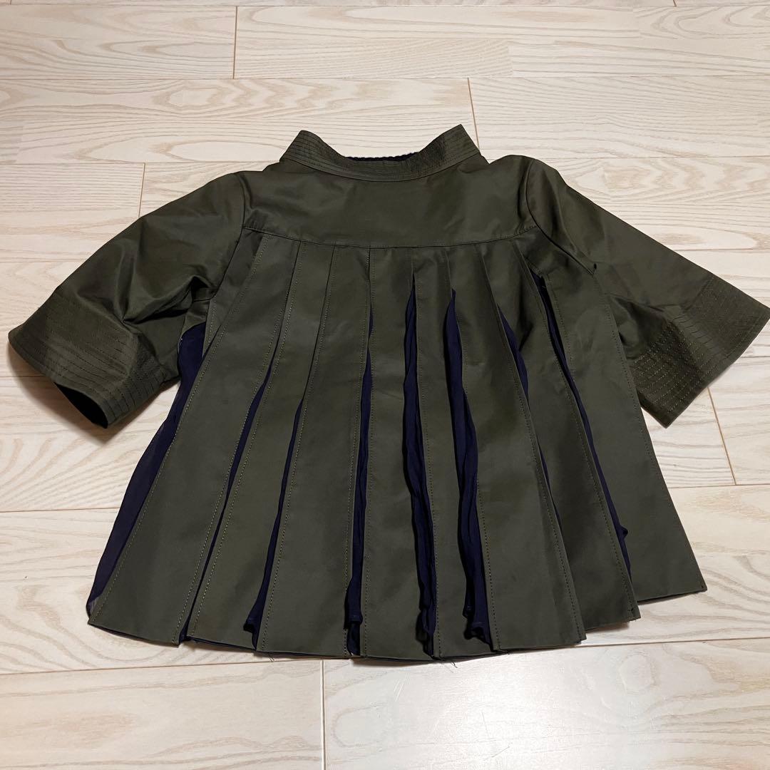 sacai バックプリーツ　異素材　半袖　プルオーバー　ウール　シルク　シフォン