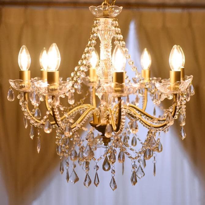 【LED付・簡単取付】8灯ゴールドカラーシャンデリア