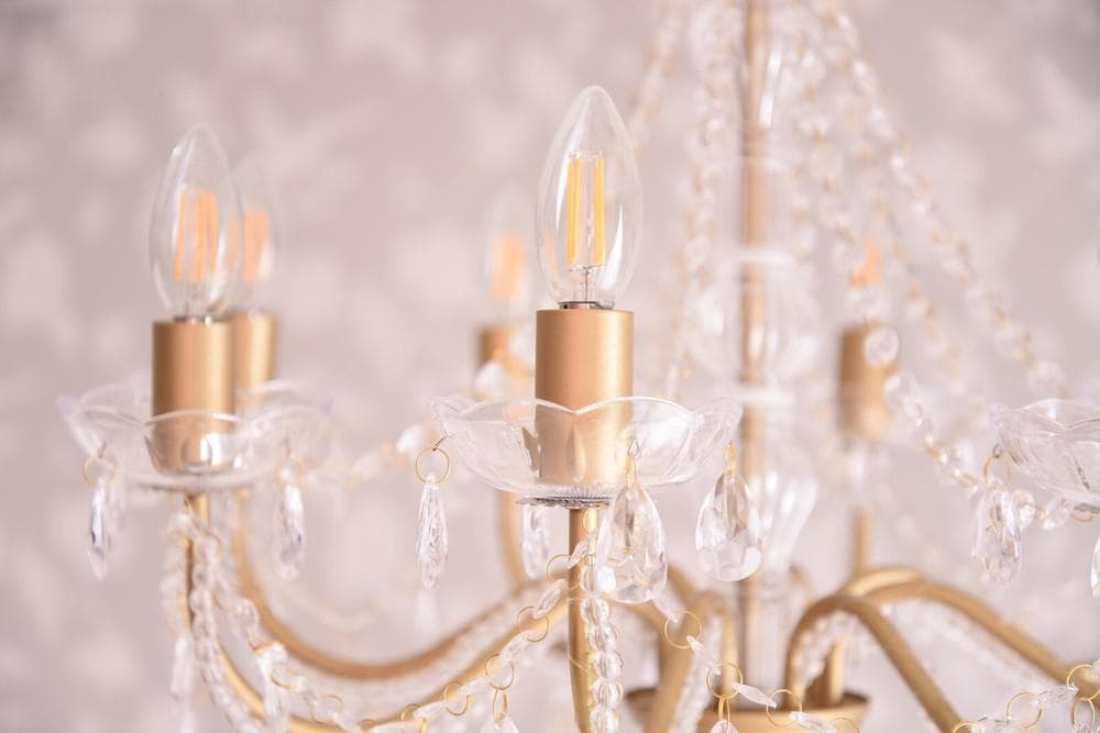 【LED付・簡単取付】8灯ゴールドカラーシャンデリア