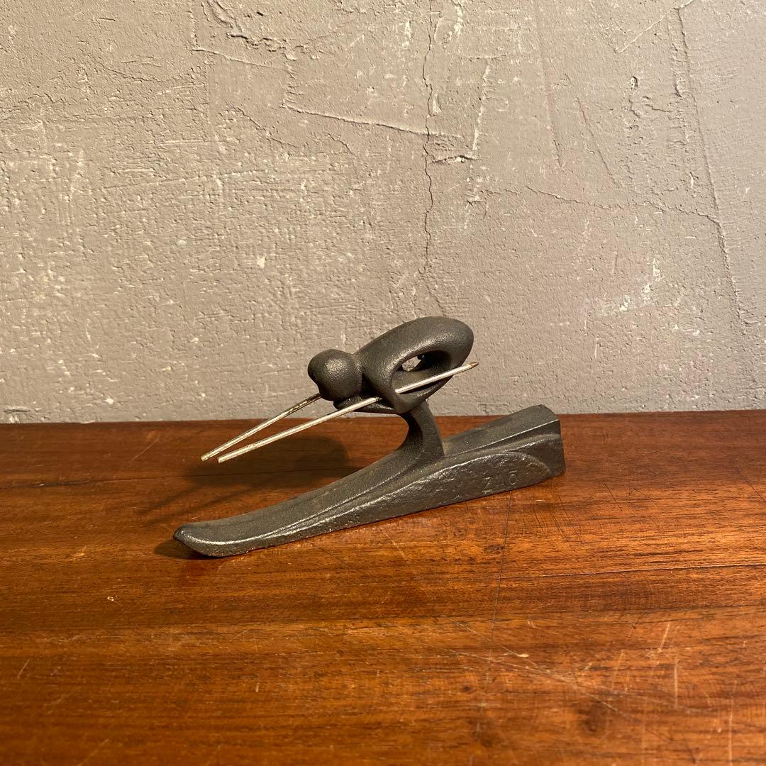 昭和レトロ スキーヤー ペーパーウェイト 鉄 アイアン 雑貨 文鎮 アンティーク