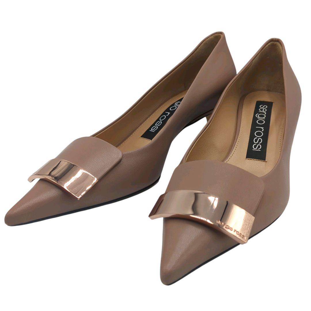 【セール品】セルジオロッシ SR1 ポインテッドトゥ ベージュ パンプス 36